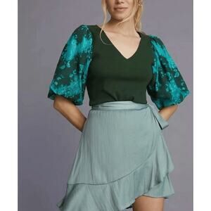 Dolan Anthropologie Size Small Green Lace Puff Sleeve Top